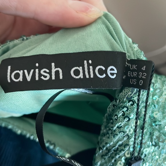 Lavish Alice Sequin Feather Embellished Belted Bodycon Dress in Sage - Picture 6 of 9